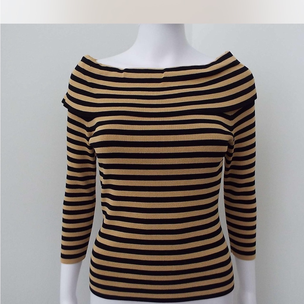 Vintage Venini Striped Off-Shoulder Top Gold & Black Srtetchy Large
